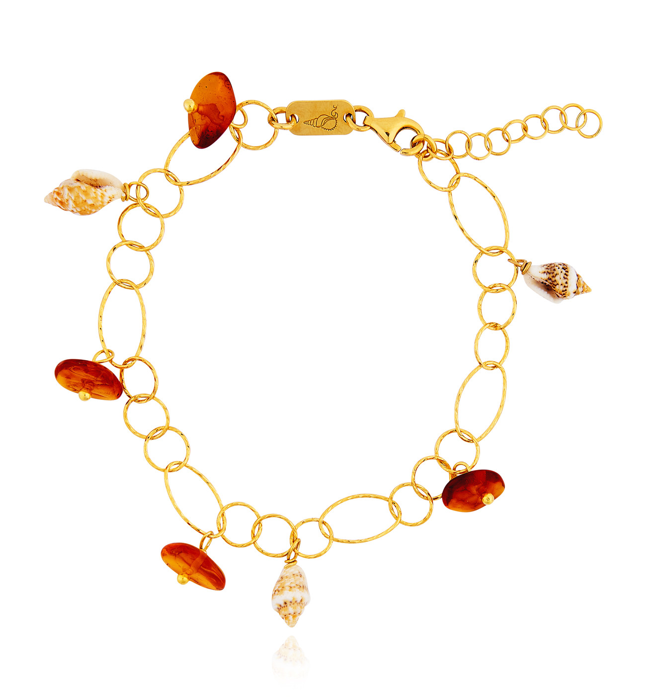 Gold plated Rings Bracelet with Amber