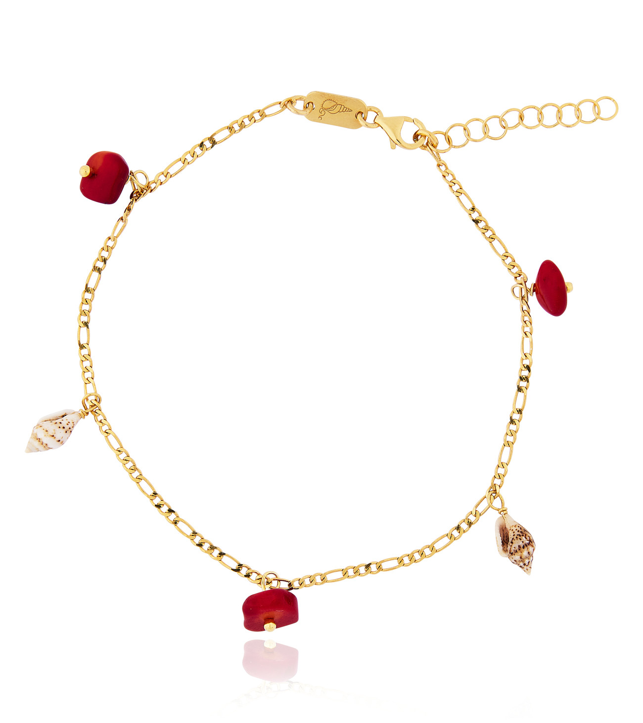 Gold plated Figaro Anklet with Coral