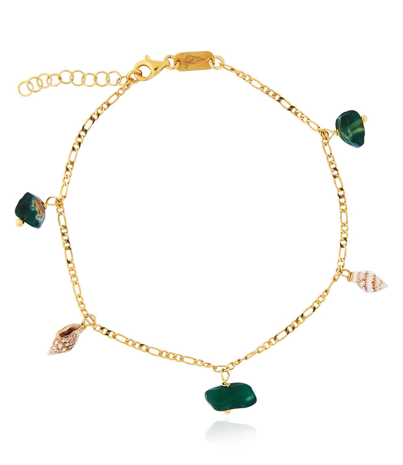 Gold plated Figaro Anklet with Green Agate