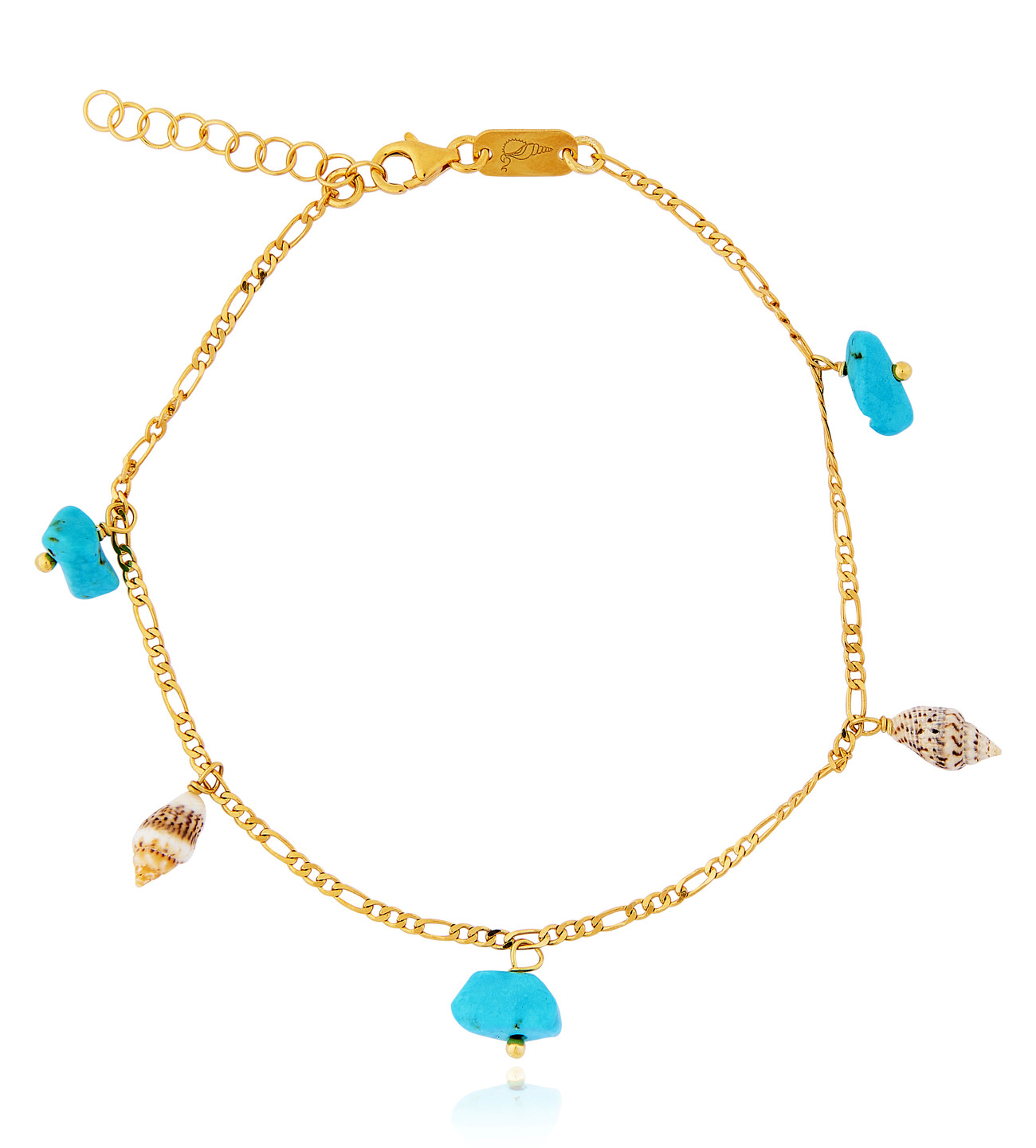 Gold plated Figaro Anklet with Turquoise