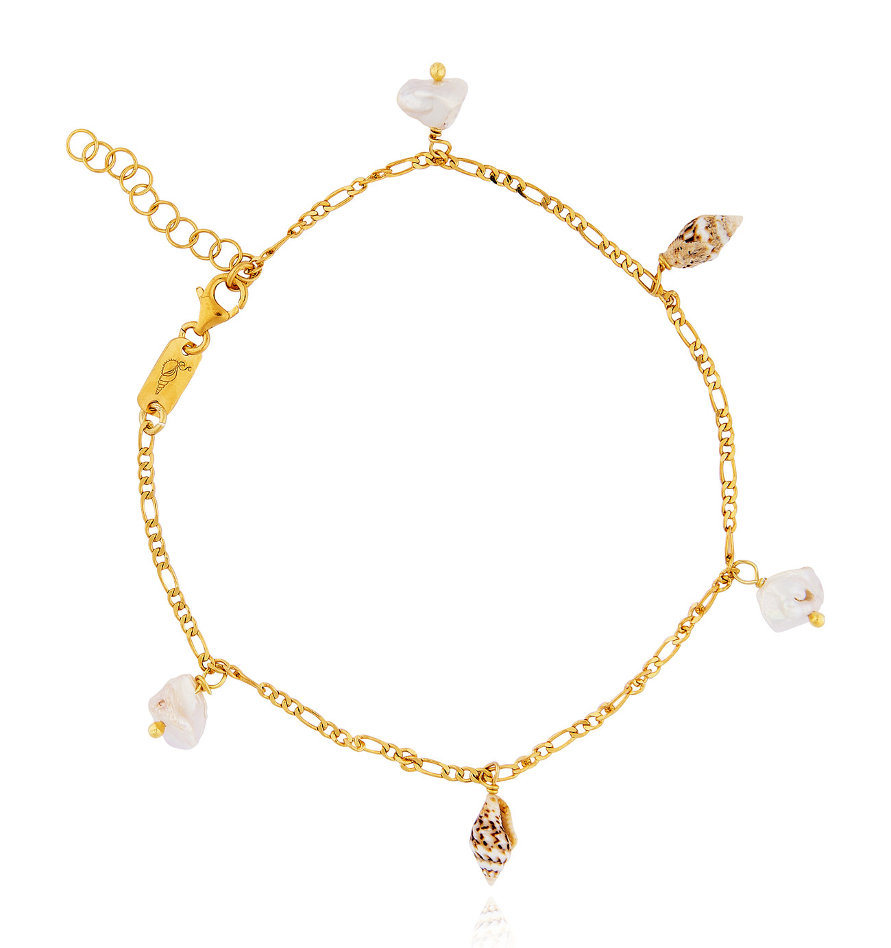 Gold plated Figaro Anklet with White Keshi  Pearls