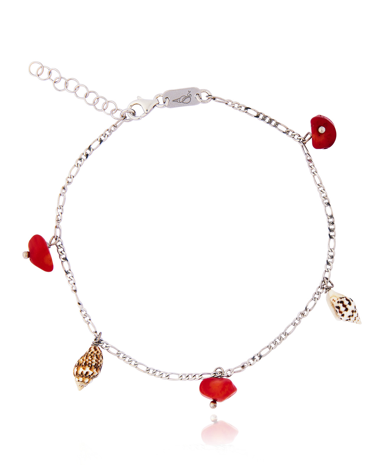 Silver Figaro Anklet with Coral