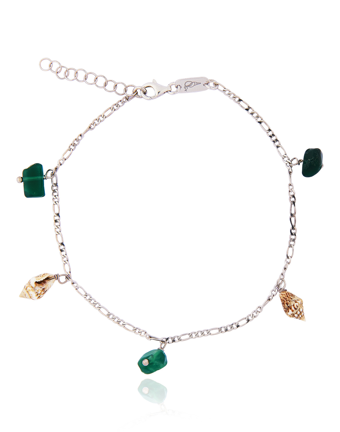 Silver Figaro Anklet with Green Agate