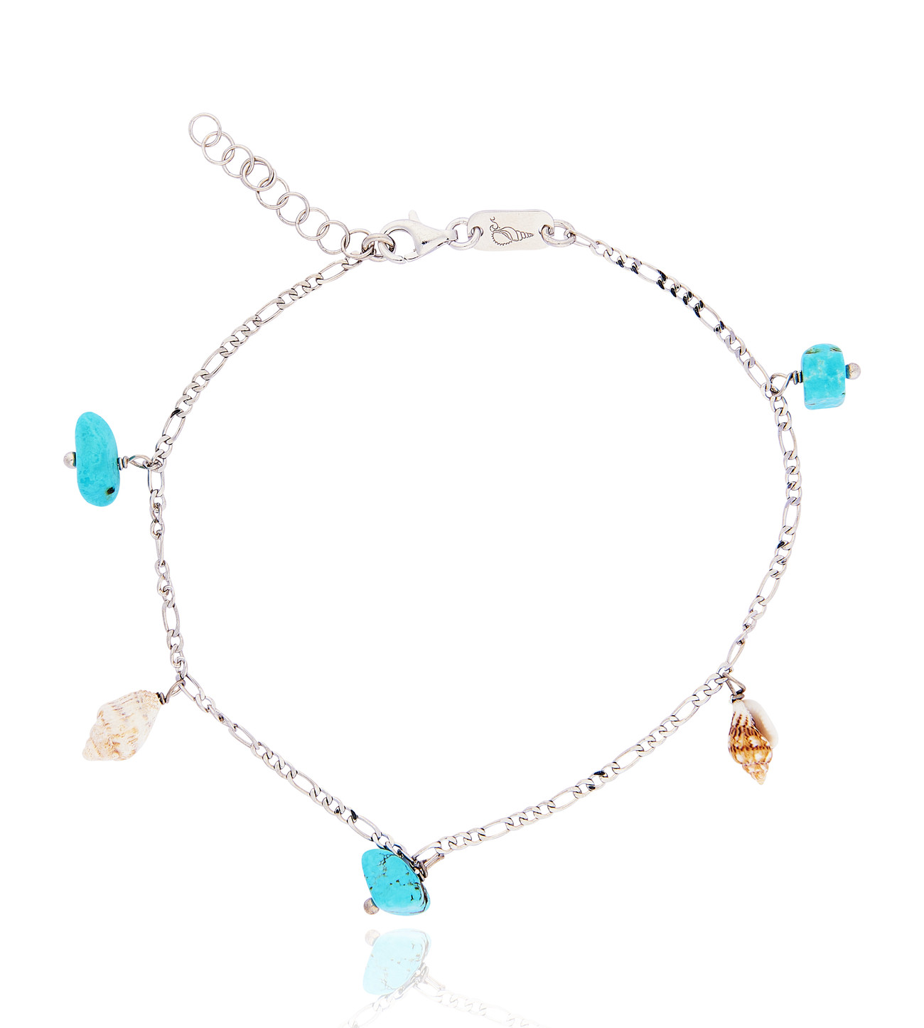 Silver Figaro Anklet with Turquoise