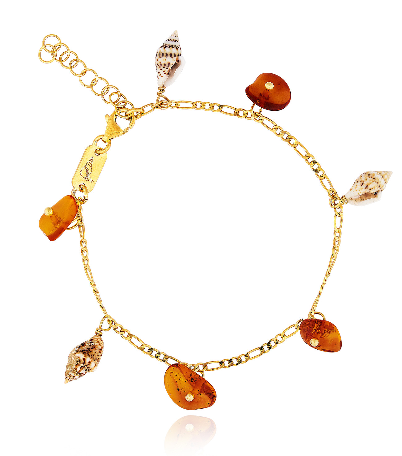 Gold plated Figaro Bracelet with Amber