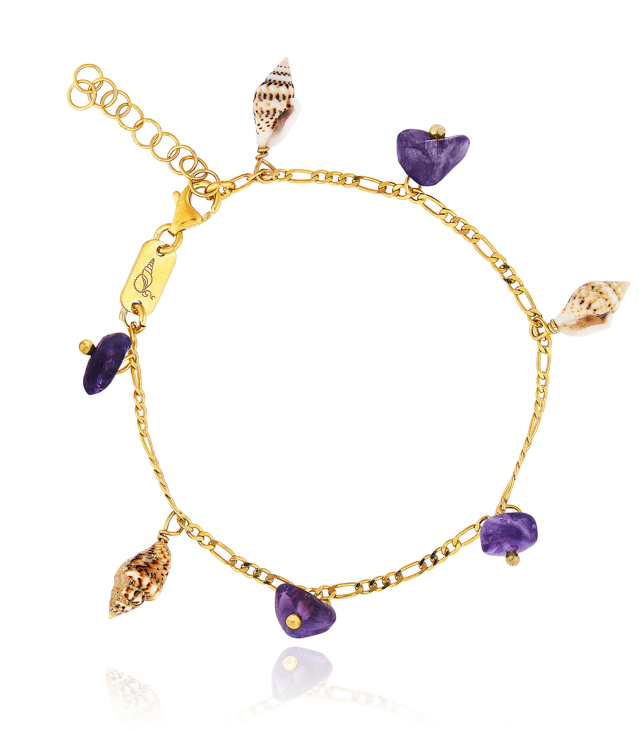 Gold plated Figaro Bracelet with Amethyst