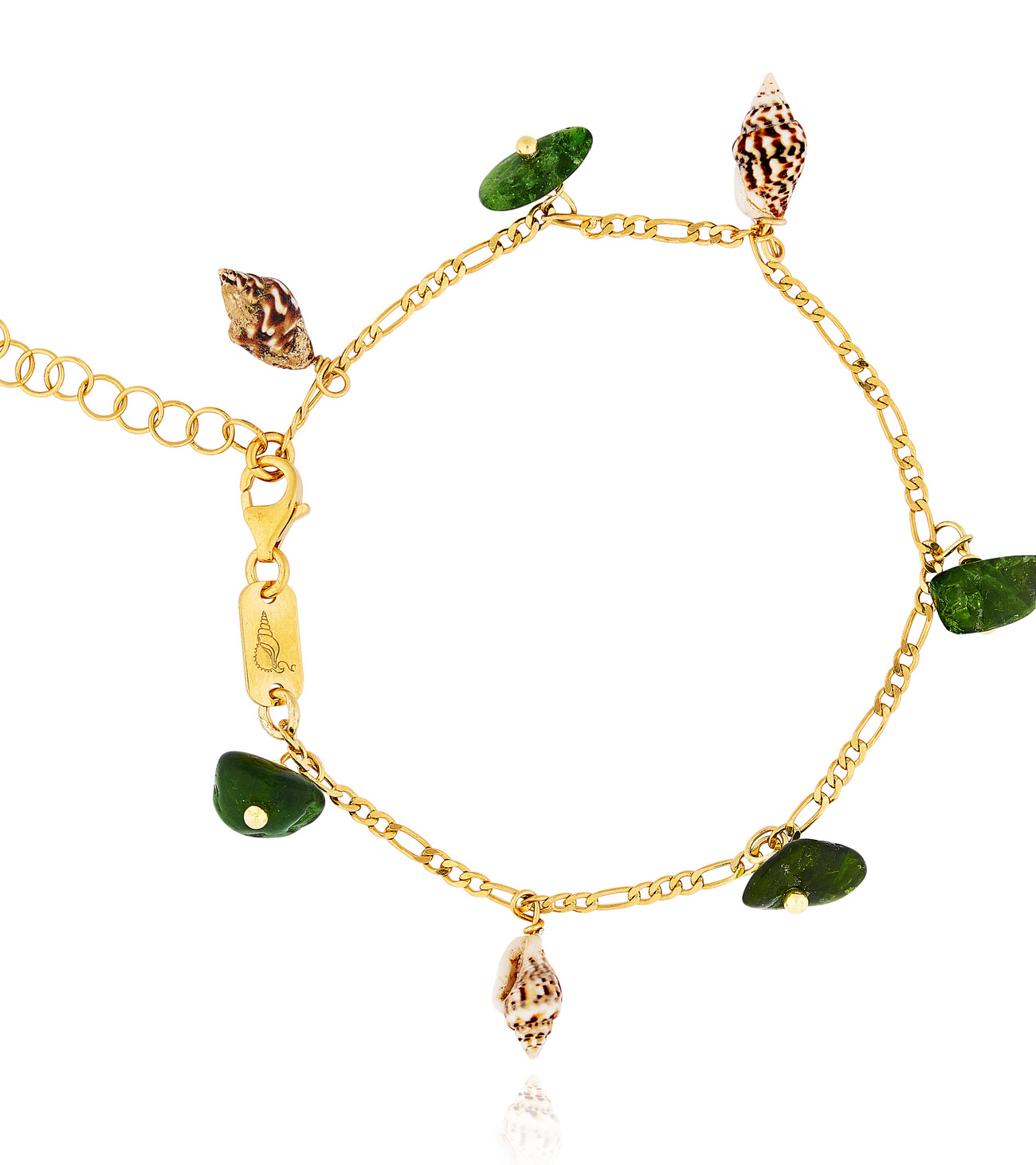 Gold plated Figaro Bracelet with Chrome Diopside