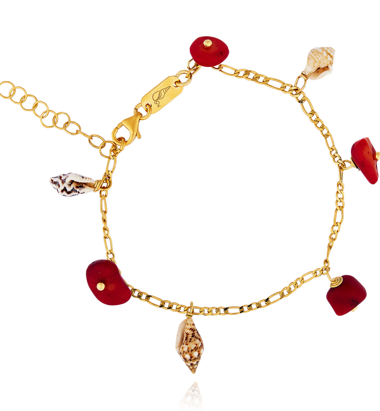 Gold plated Figaro Bracelet with Coral