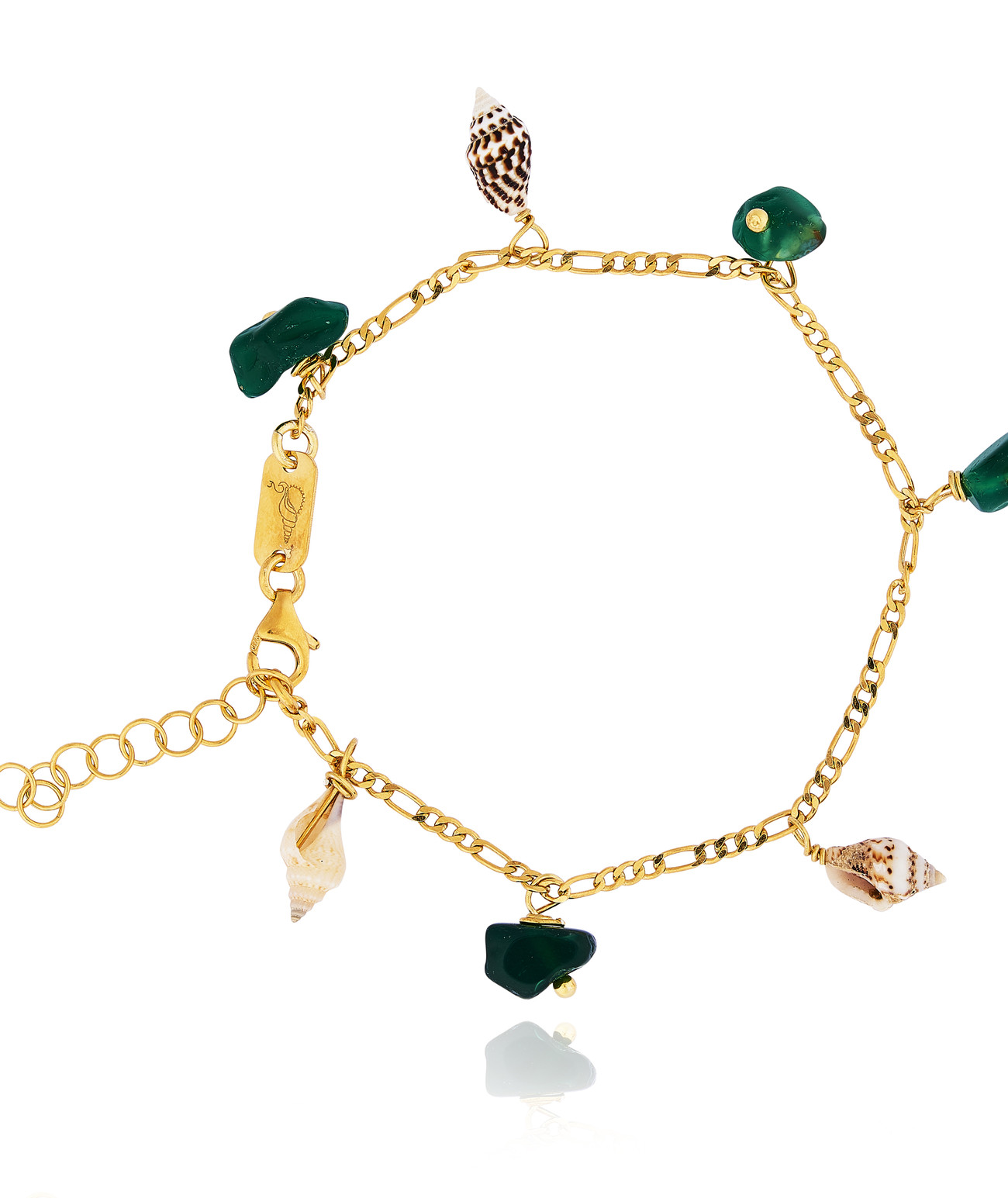 Gold plated Figaro Bracelet with Green Agate