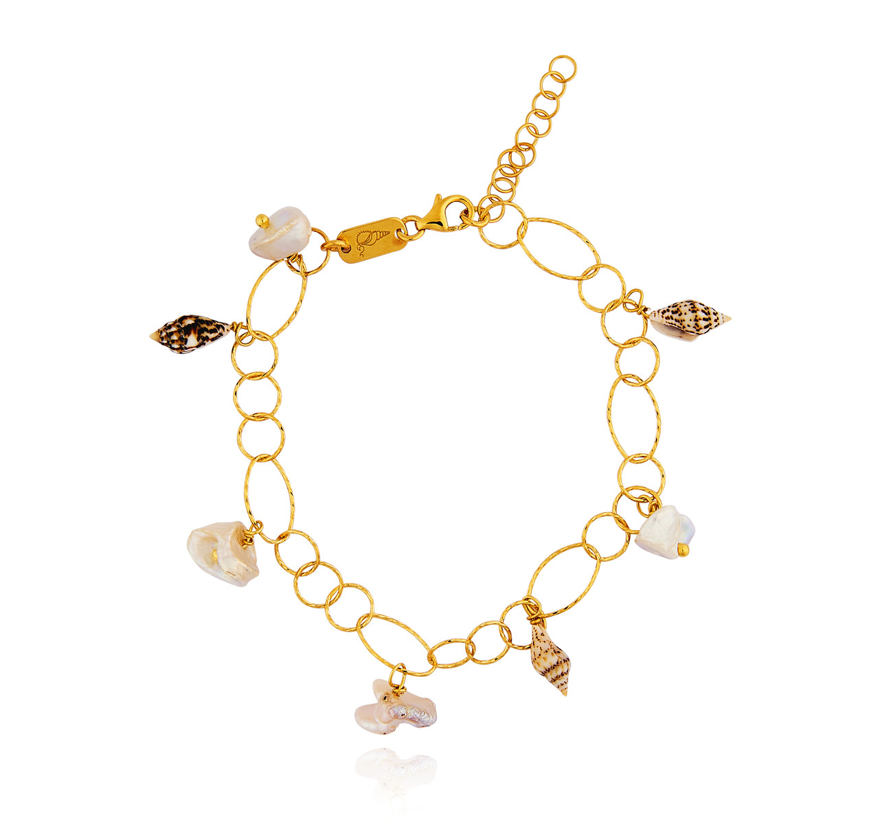 Gold plated Rings Bracelet with White Keshi Pearls