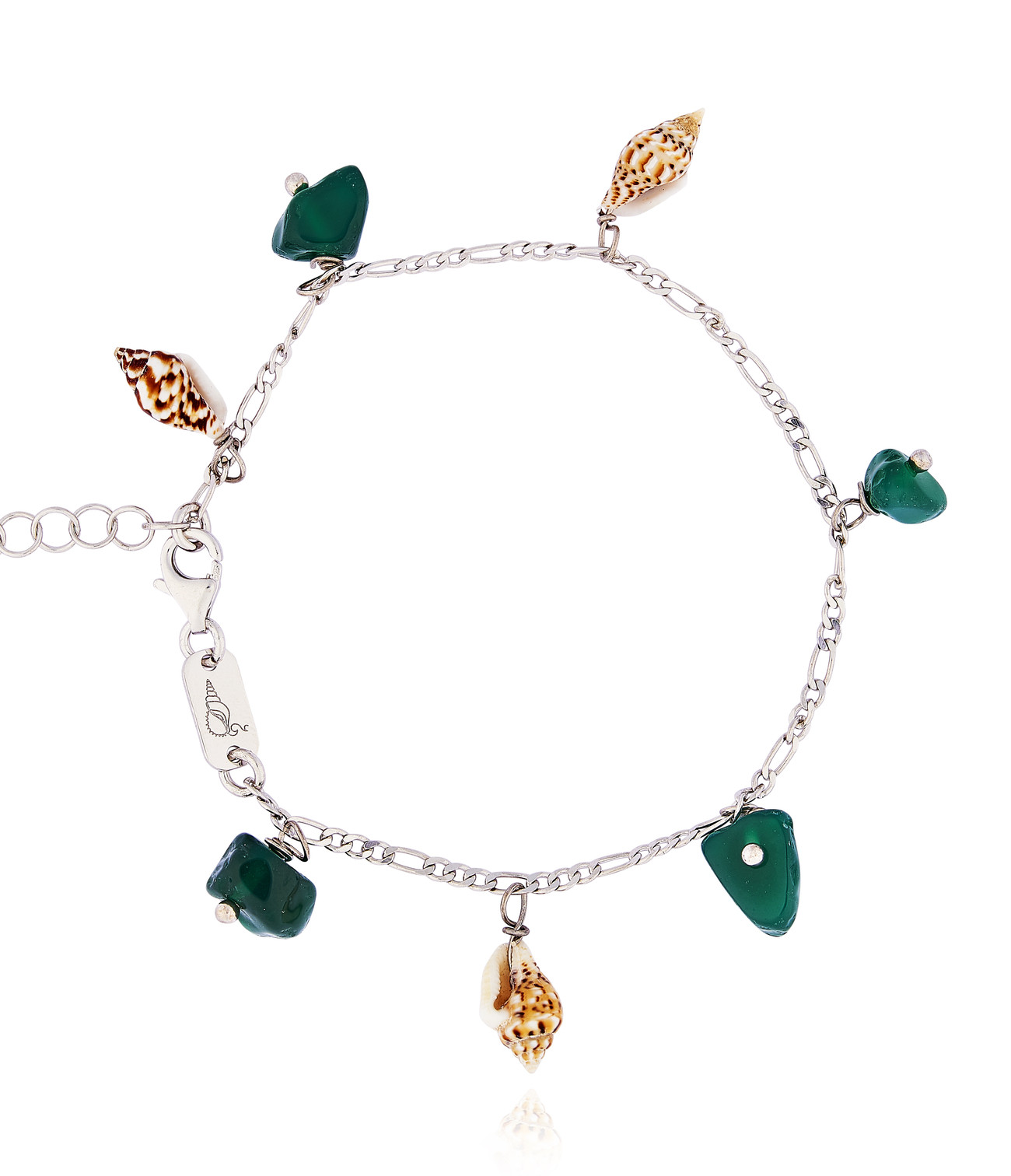 Silver Figaro Bracelet with Green Agate