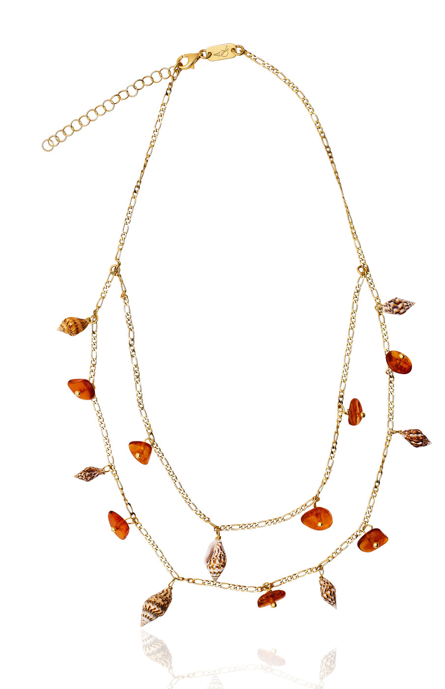 Gold plated Figaro Double Necklace with Amber