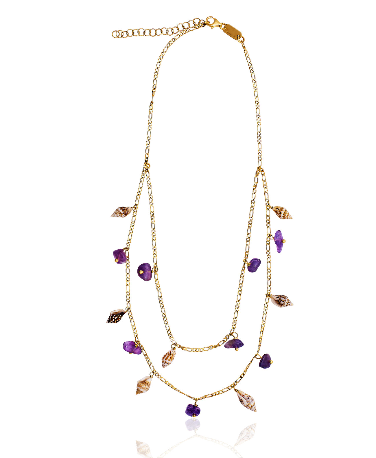 Gold plated Figaro Double Necklace with Amethyst