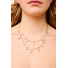 Silver Figaro Double Necklace with White Keshi Pearls