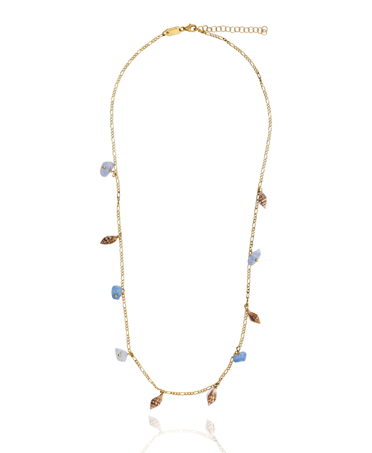 Gold plated Figaro Necklace with Aquamarine