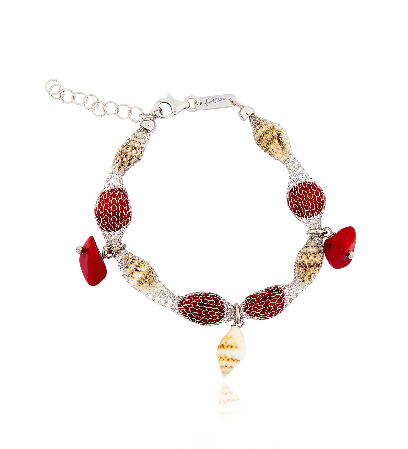 Silver Tessuto Bracelet with Coral