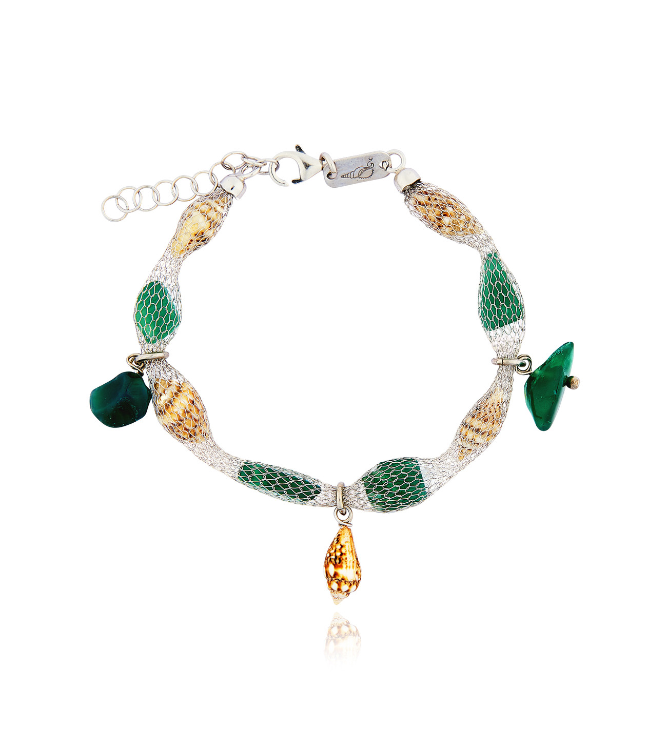 Silver Tessuto Bracelet with Green Agate