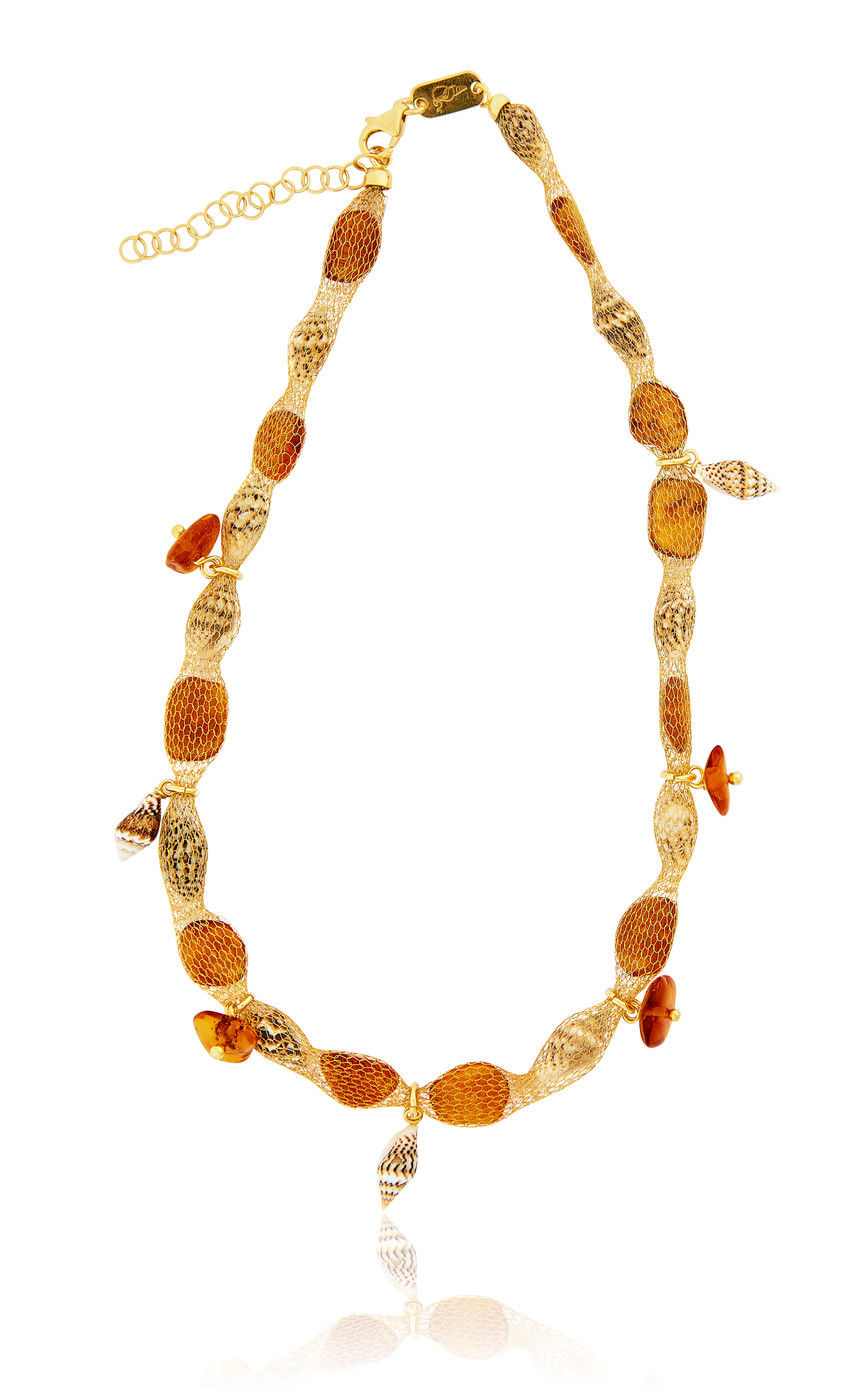 Gold plated Tessuto Necklace with Amber