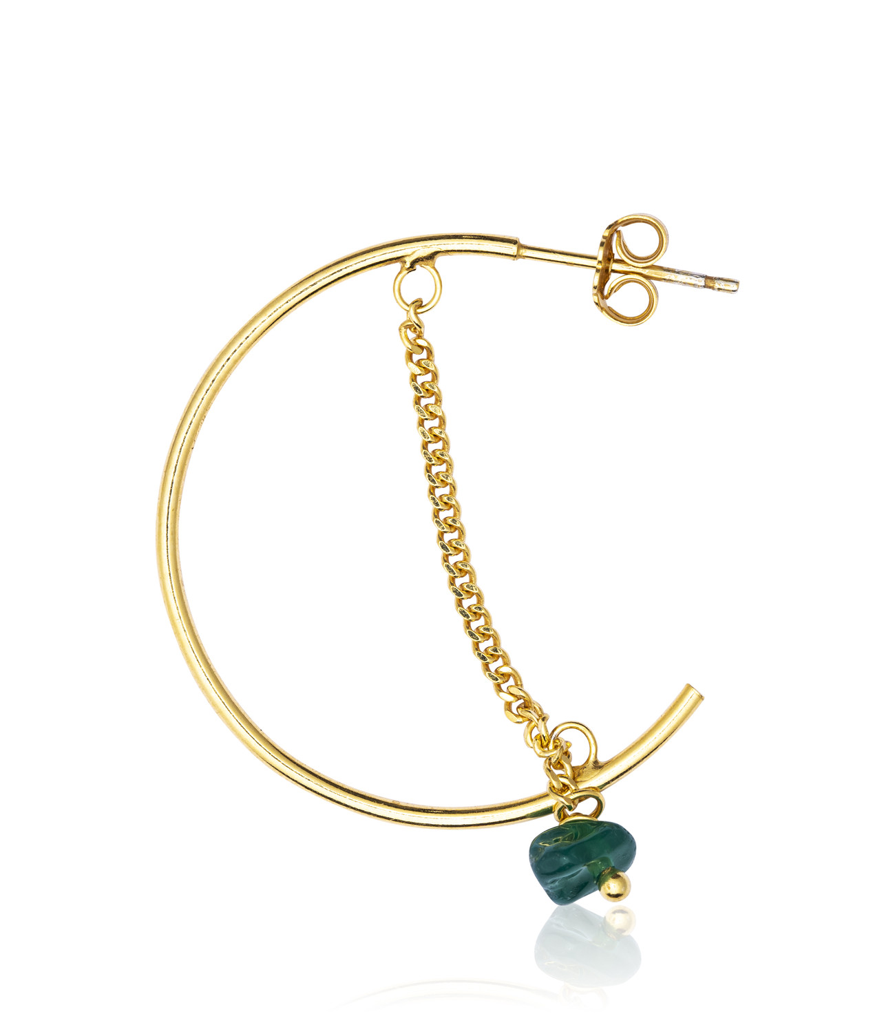 Gold plated Hoop Earring with Green Agate