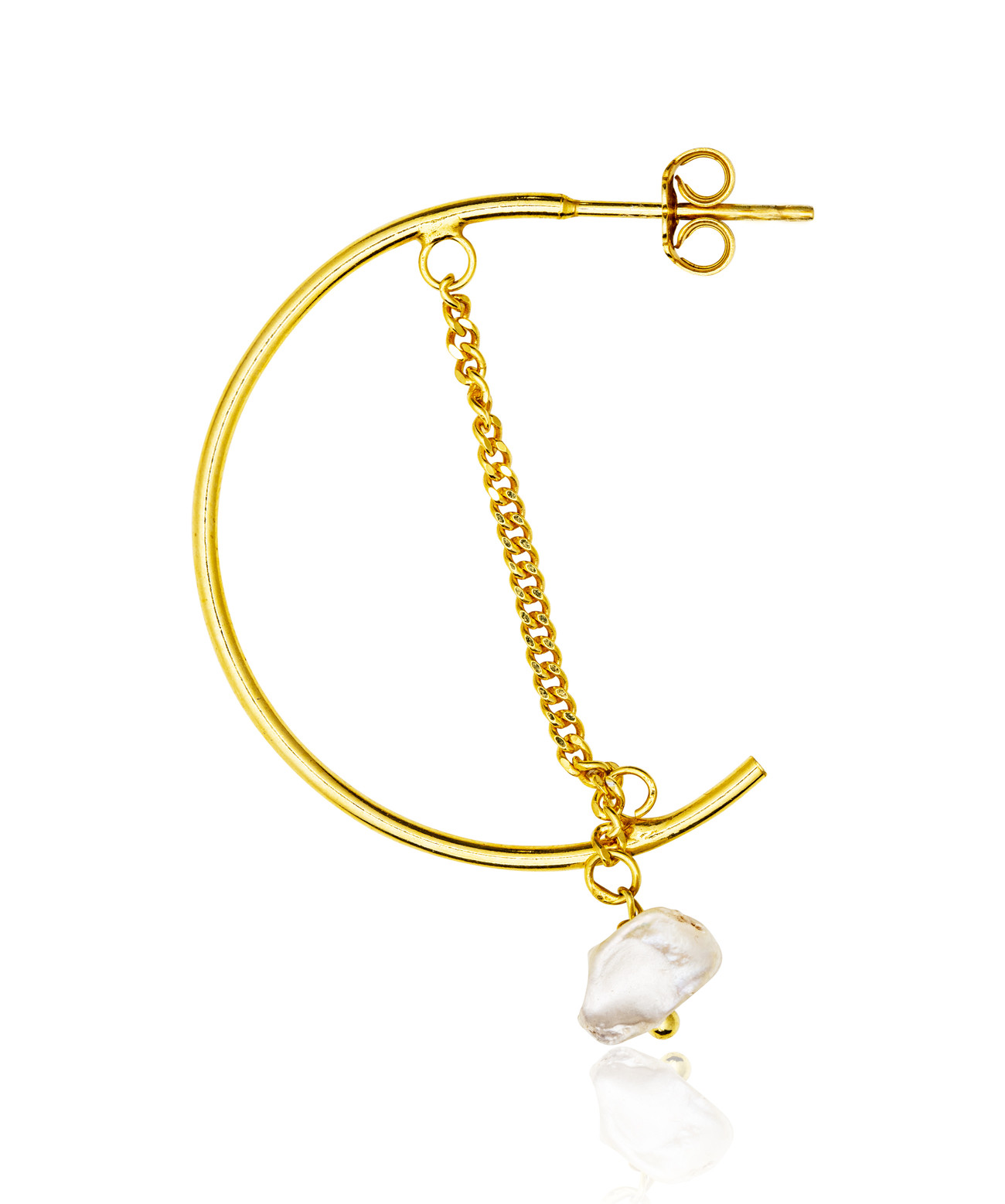 Gold plated Hoop Earring with White Keshi Pearl