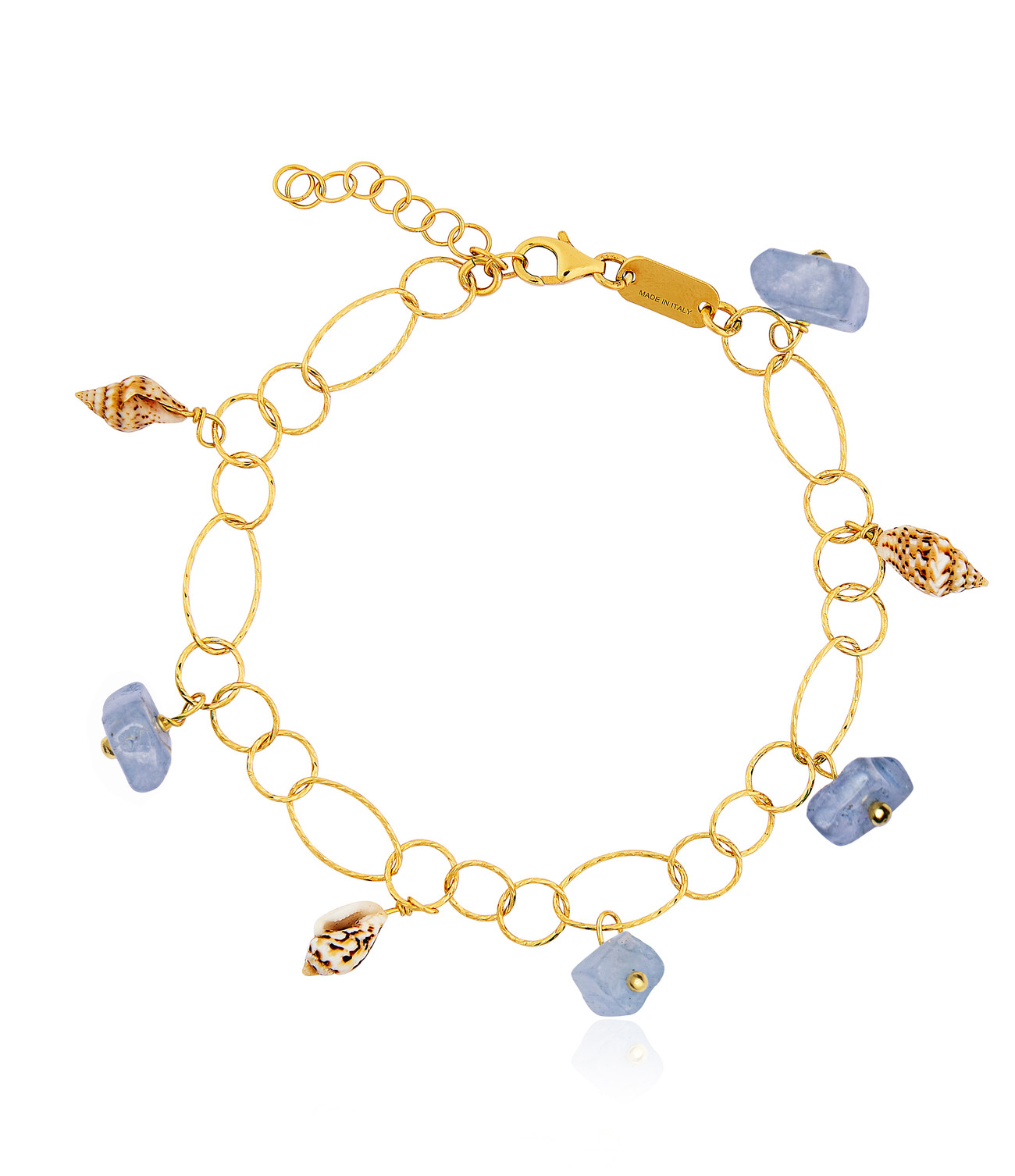 Gold plated Rings Bracelet with Aquamarine