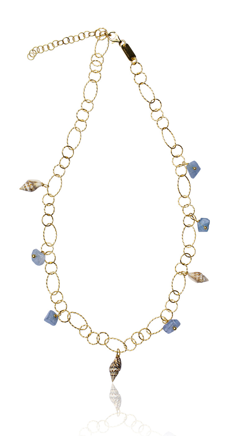 Gold plated Rings Necklace with Aquamarine