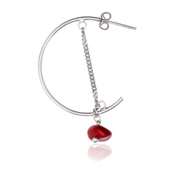 Silver Hoop Earring with Coral