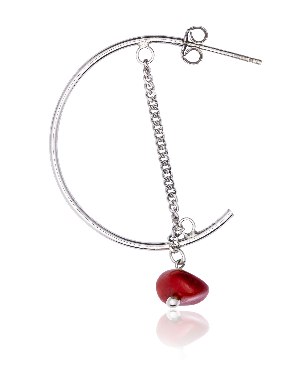 Silver Hoop Earring with Coral