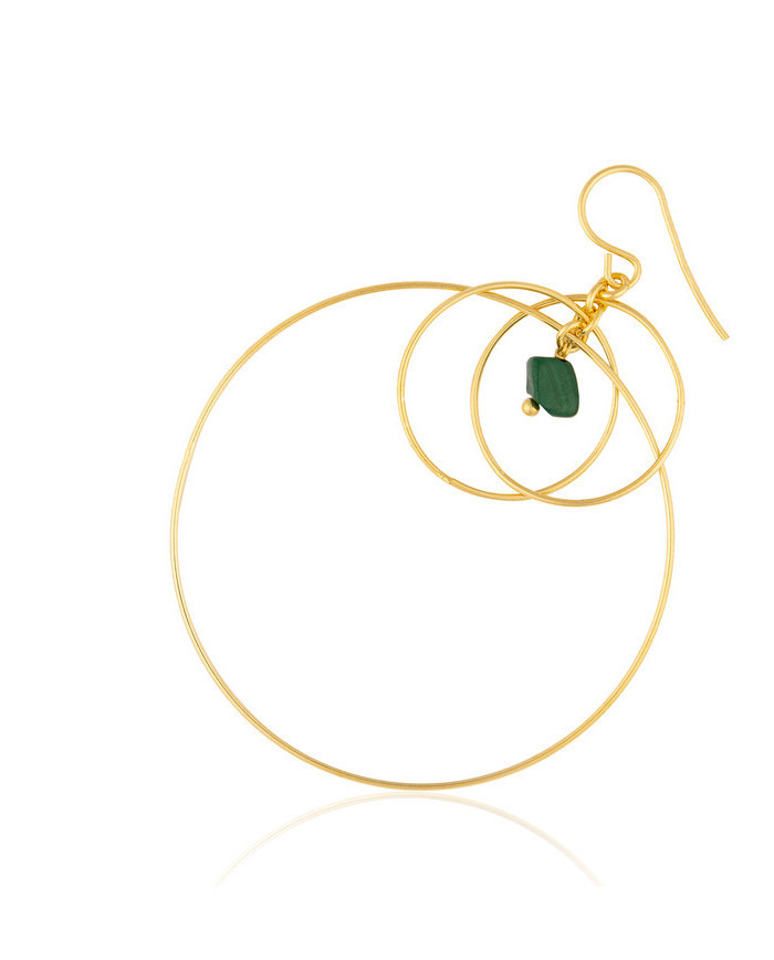 Gold plated Triple Hoop Earring with Malachite