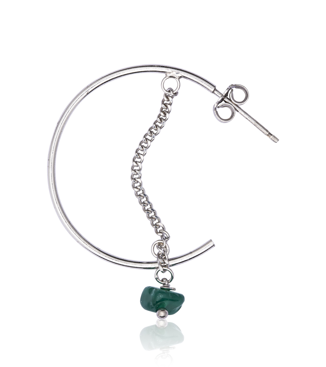 Silver Hoop Earring with Green Agate