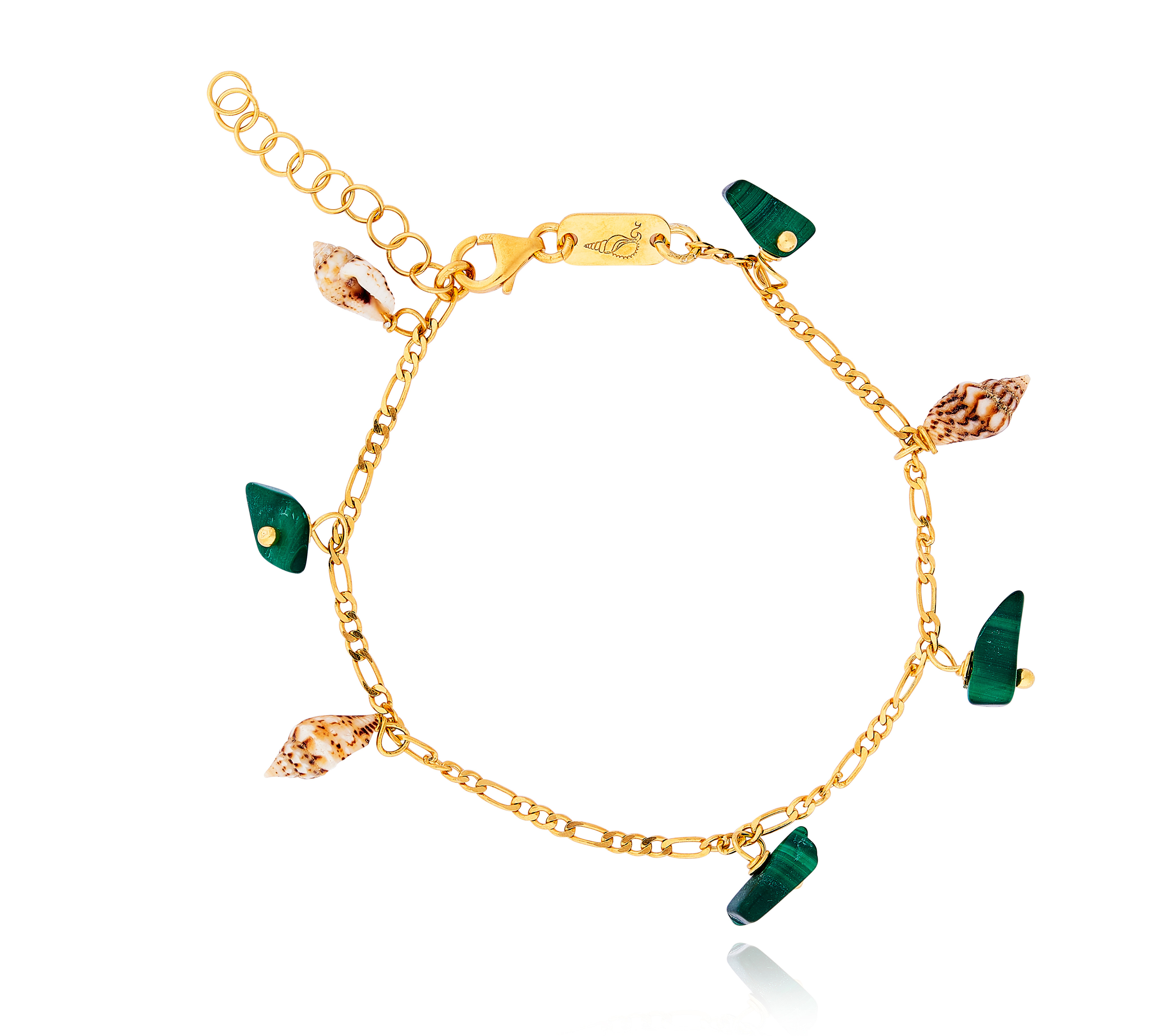 Gold plated Figaro Bracelet with Malachite