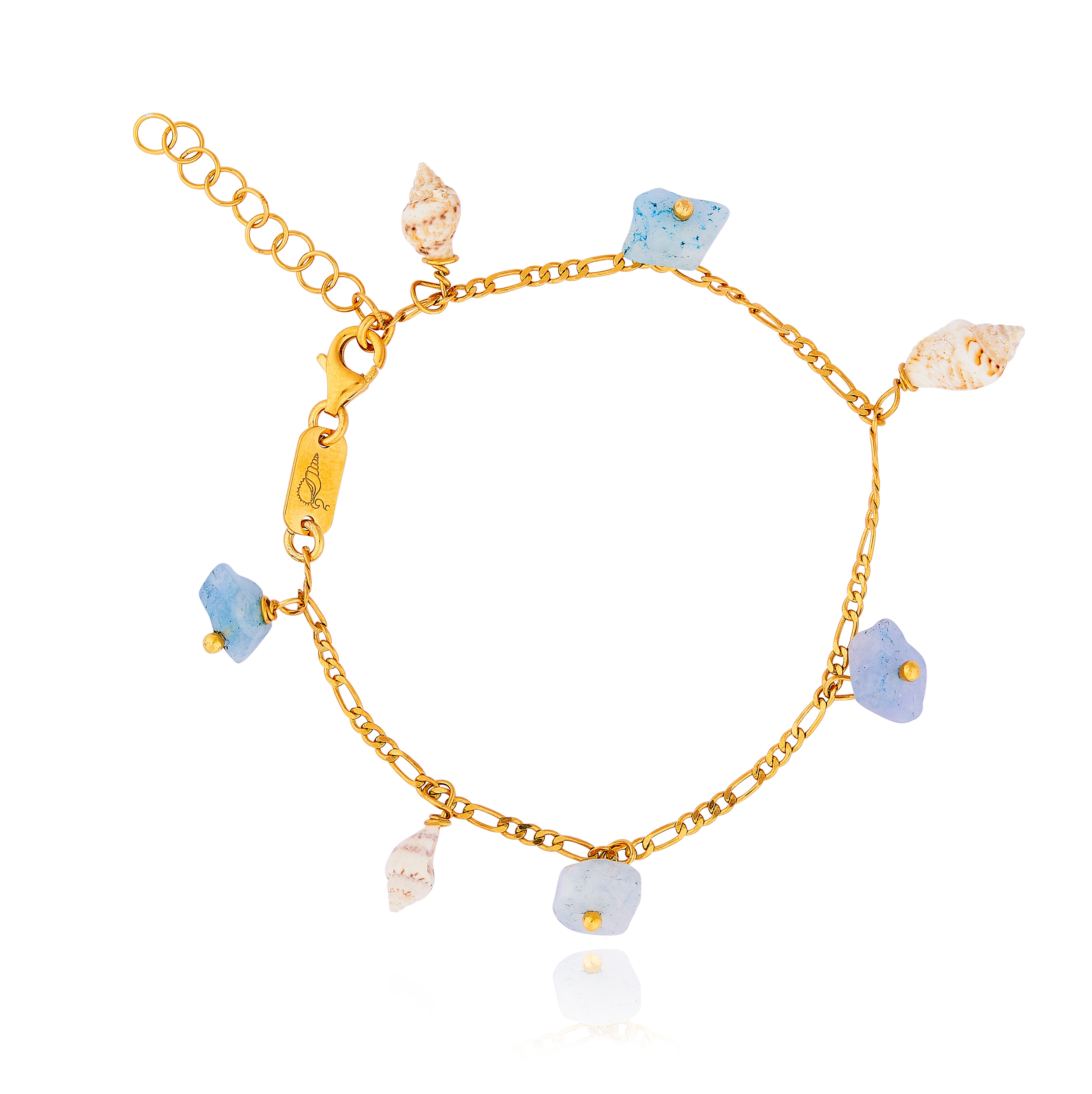 Gold plated Figaro Bracelet with Aquamarine