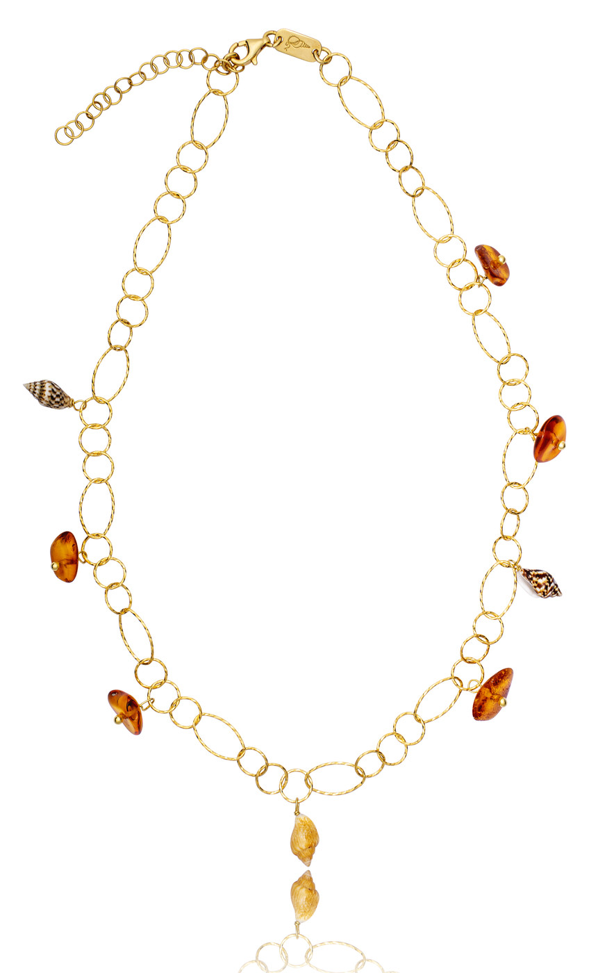 Gold plated Rings Necklace with Amber