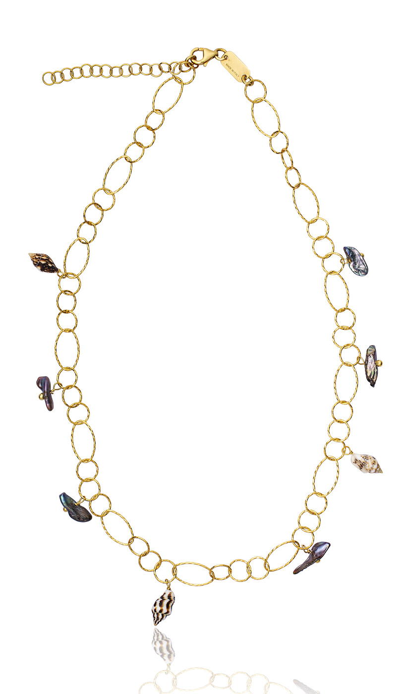 Gold plated Rings Necklace with Black Keshi Pearls