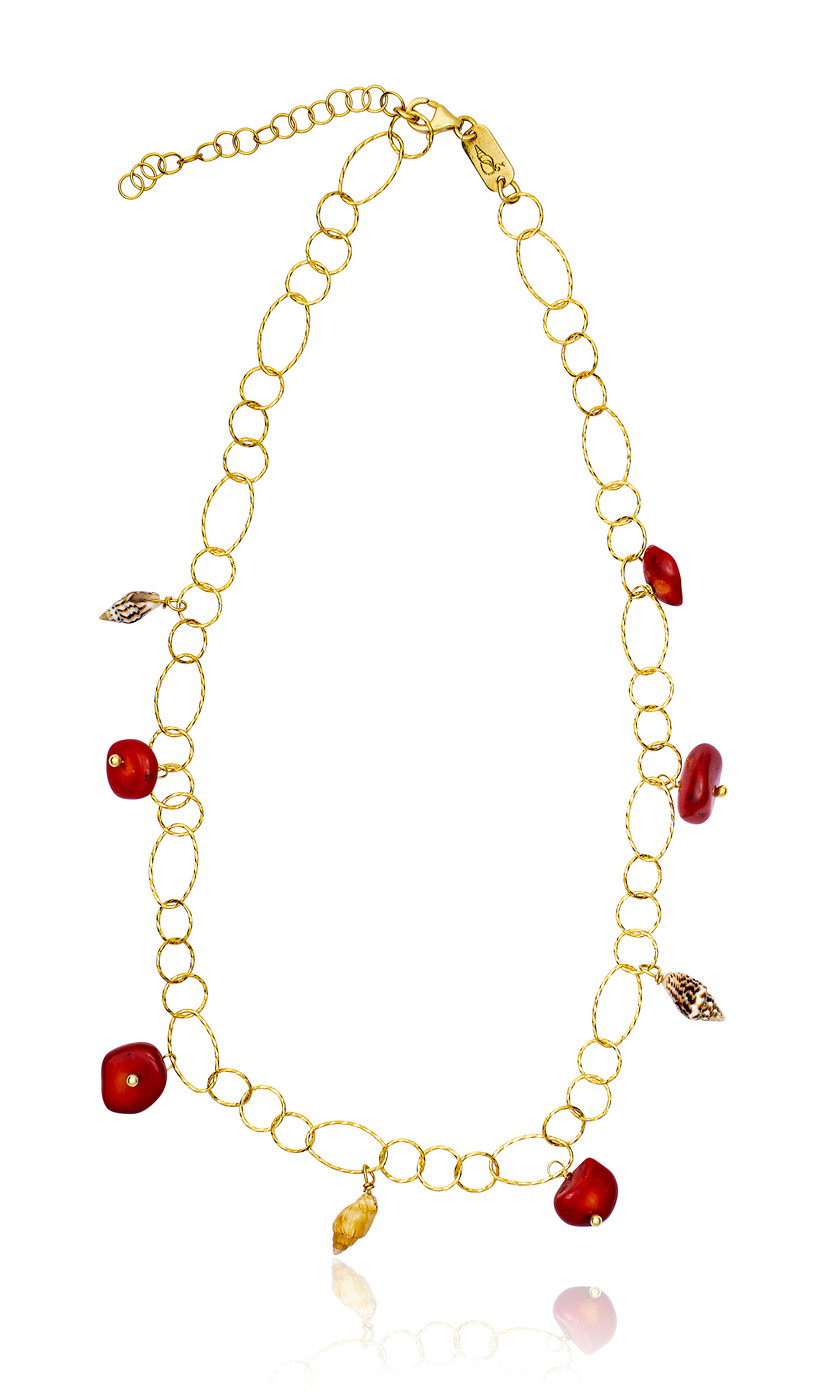 Gold plated Rings Necklace with Coral