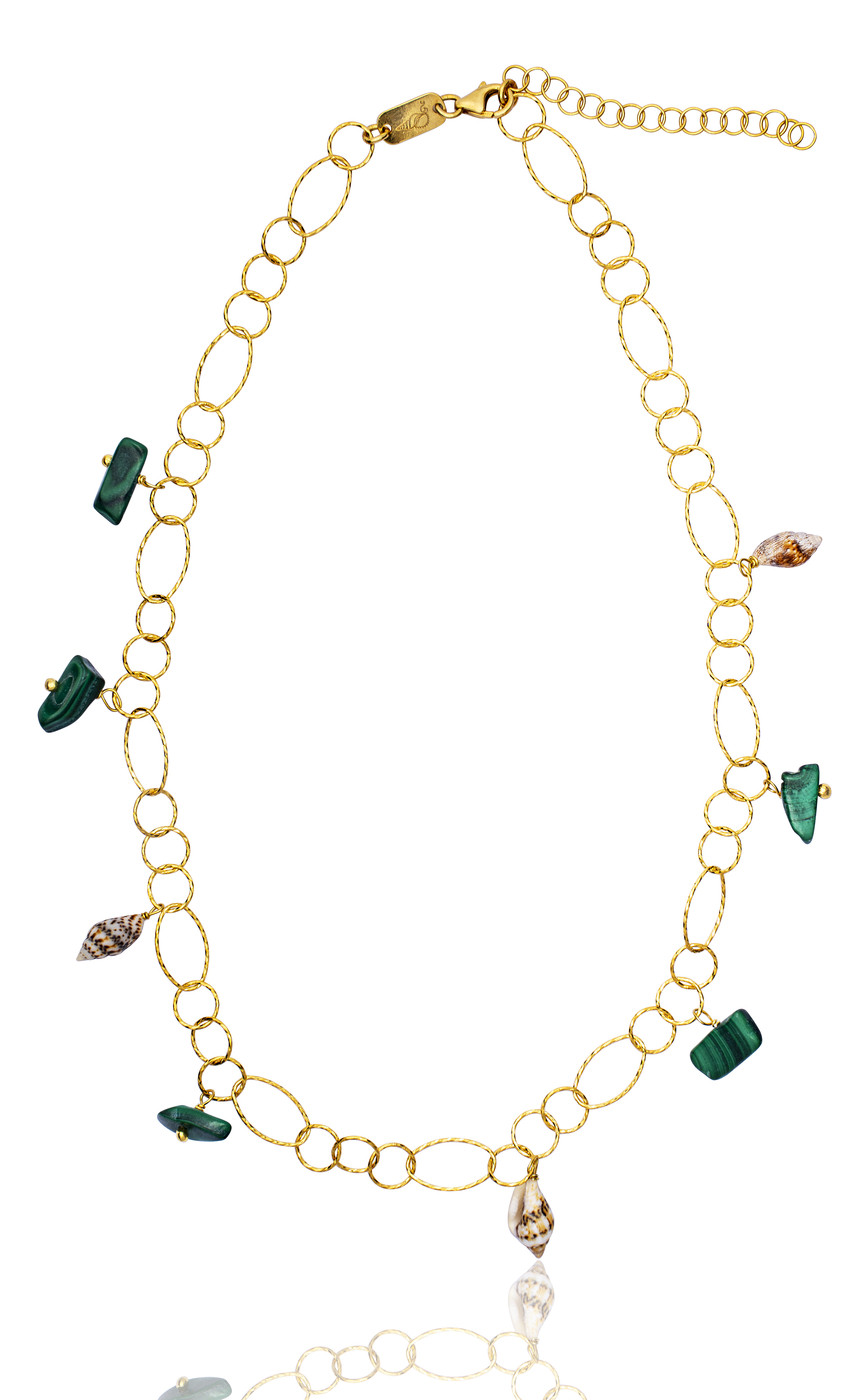 Gold plated Rings Necklace with Malachite