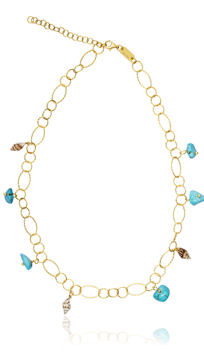 Gold plated Rings Necklace with Turquoise